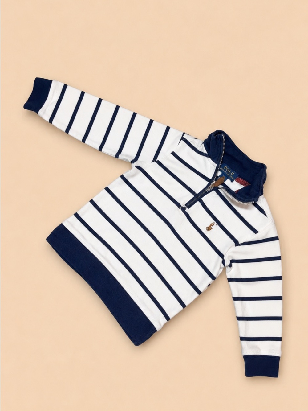 Polo by Ralph Lauren White & Navy Striped Quarter-Zip Pullover